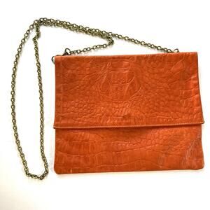 Lauren & Luca Los Angeles Orange Crocodile Embossed Leather Handbag Chain Strap